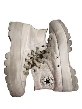 Converse White Platform Lug Sole Leather High-Top Sneakers
